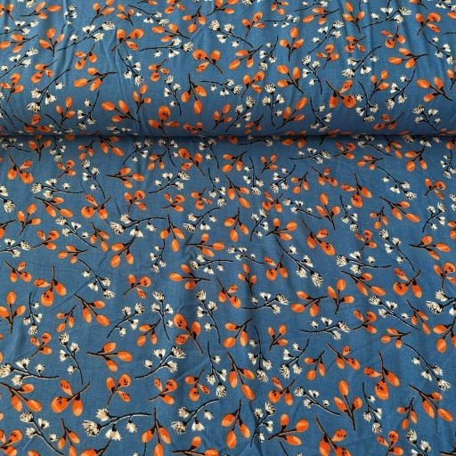 Zeytin Dalı Viskon Kumaş Mavi