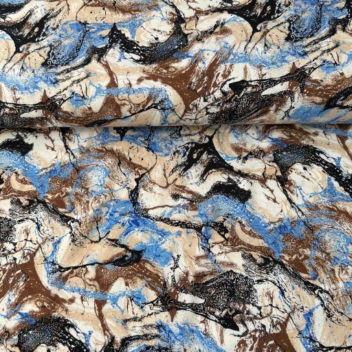 Dalgalı Batik Desen Viskon Kumaş Mavi