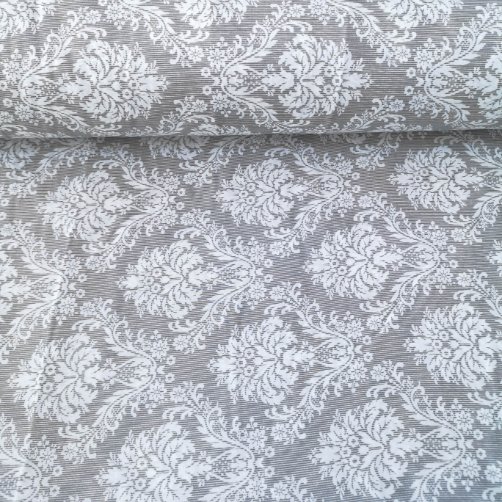 İkat Desen Polycotton Poplin Kumaş Gri