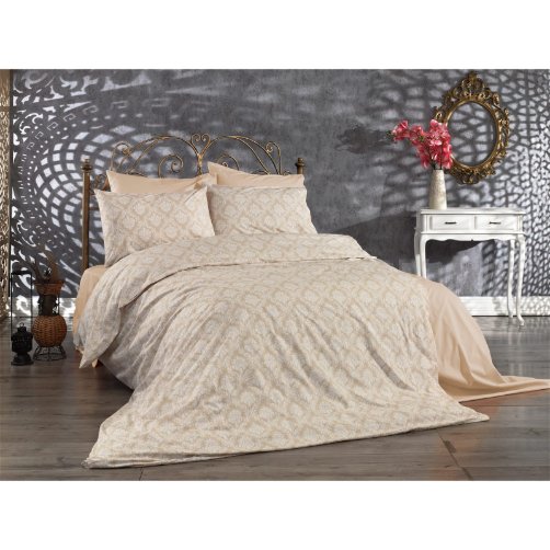 İkat Desen Polycotton Poplin Kumaş Kapuçino