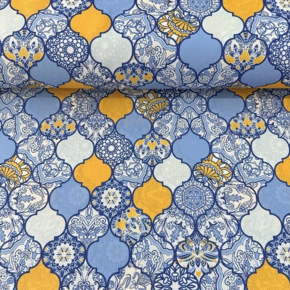 Mavi Çini Desen Raşel Kumaş