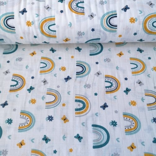 Minik Kelebek Ve Gökkuşağı Müslin Bezi Mint