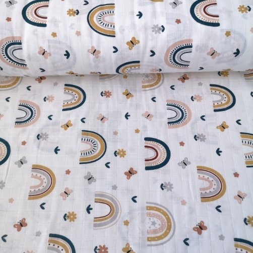 Minik Kelebek Ve Gökkuşağı Müslin Bezi Pudra