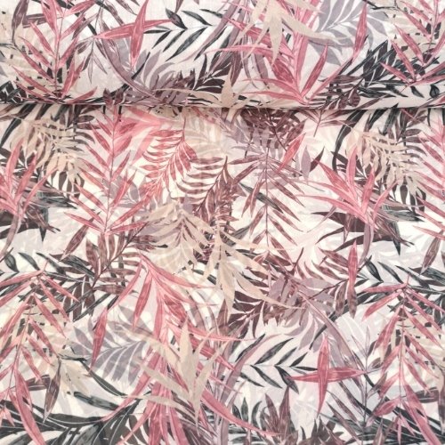 Sonbahar Yaprakları Desenli Şifon Bej