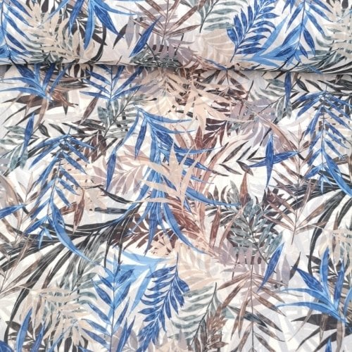 Sonbahar Yaprakları Desenli Şifon Mavi