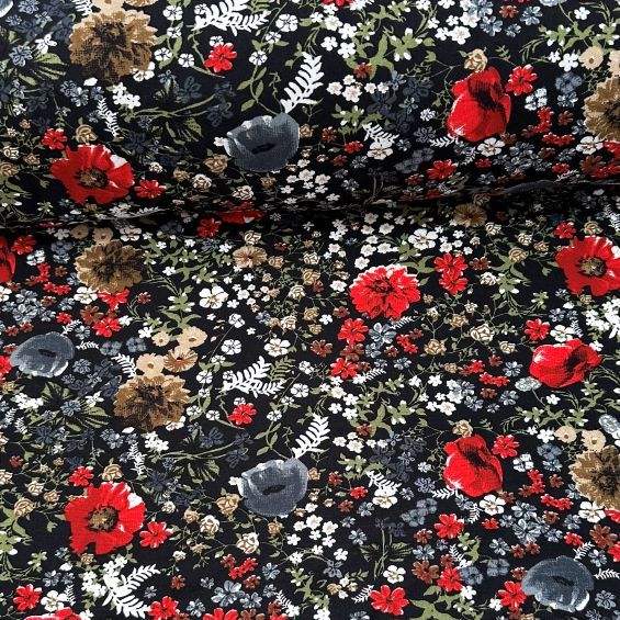 Büyük Nilüfer Tek En Viskon Kumaş Kırmızı