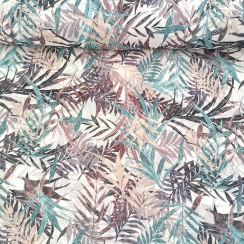 Sonbahar Yaprakları Desenli Şifon Mint