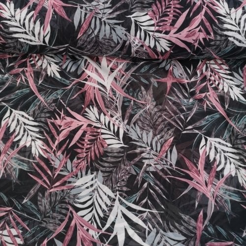 Sonbahar Yaprakları Desenli Şifon Siyah