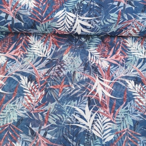 Sonbahar Yaprakları Desenli Şifon İndigo