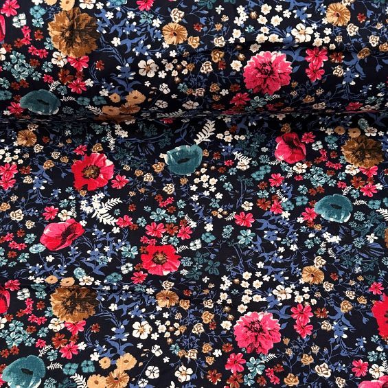 Büyük Nilüfer Tek En Viskon Kumaş Lacivert