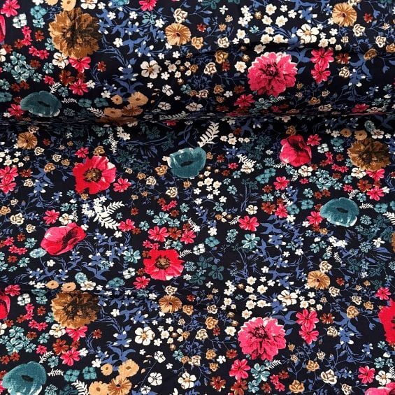 Büyük Nilüfer Tek En Viskon Kumaş Lacivert