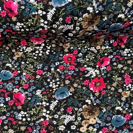 Büyük Nilüfer Tek En Viskon Kumaş Fuşya