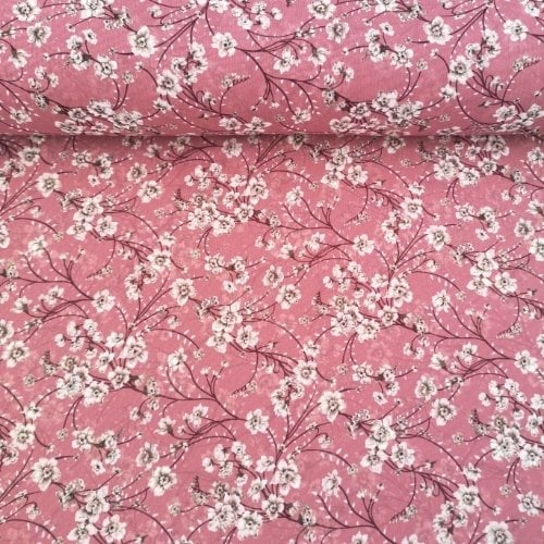 Sarmaşık Çiçekler Desenli Şifon Gül Kurusu