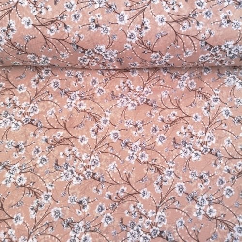 Sarmaşık Çiçekler Desenli Şifon Kapuçino