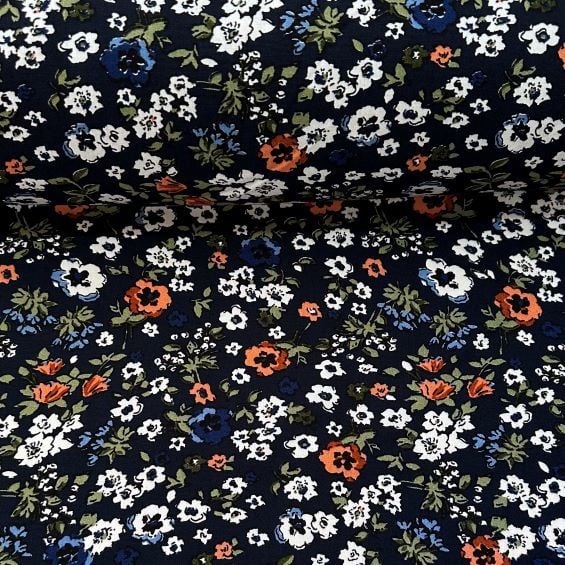 Minik Papatyalı Tek En Viskon Kumaş Mavi