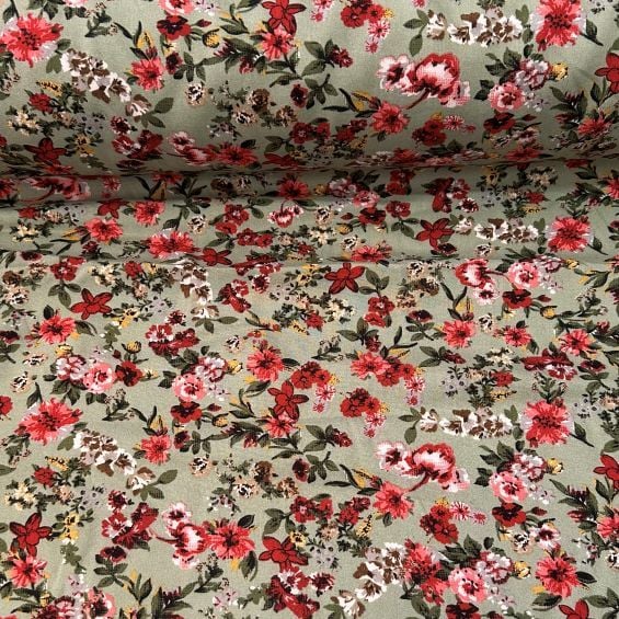 Dal Ve Çiçek Tek En Viskon Kumaş Yeşil