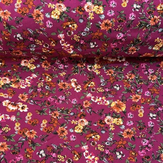 Dal Ve Çiçek Tek En Viskon Kumaş Mor