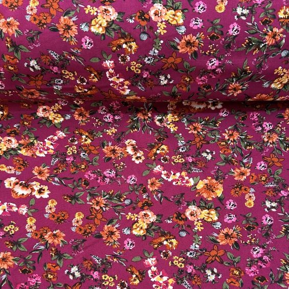 Dal Ve Çiçek Tek En Viskon Kumaş Mor