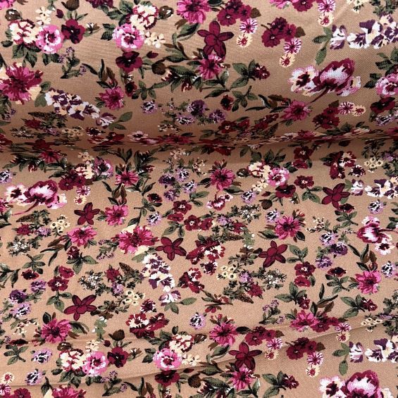 Dal Ve Çiçek Tek En Viskon Kumaş Bej