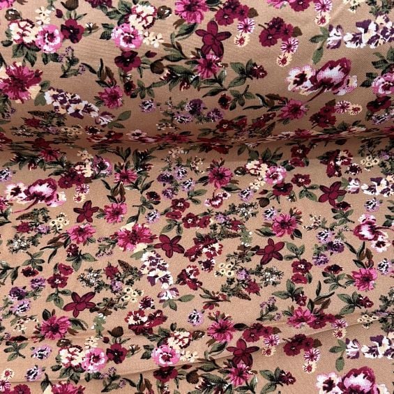 Dal Ve Çiçek Tek En Viskon Kumaş Bej