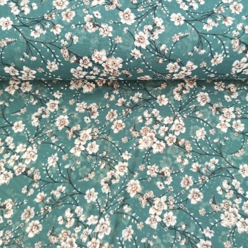 Sarmaşık Çiçekler Desenli Şifon Yeşil