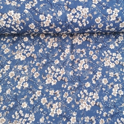 Sarmaşık Çiçekler Desenli Şifon İndigo