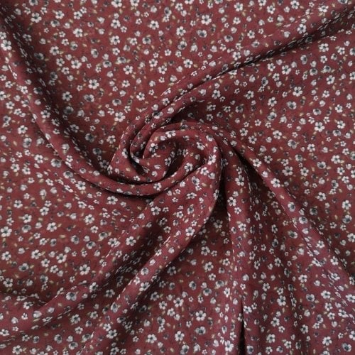 Minik Tatlı Çiçekler Desenli Şifon Bordo