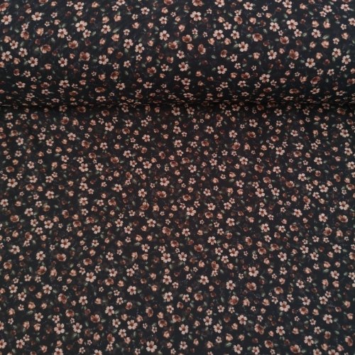 Minik Tatlı Çiçekler Desenli Şifon Kahverengi