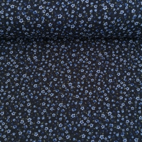 Minik Tatlı Çiçekler Desenli Şifon Mavi