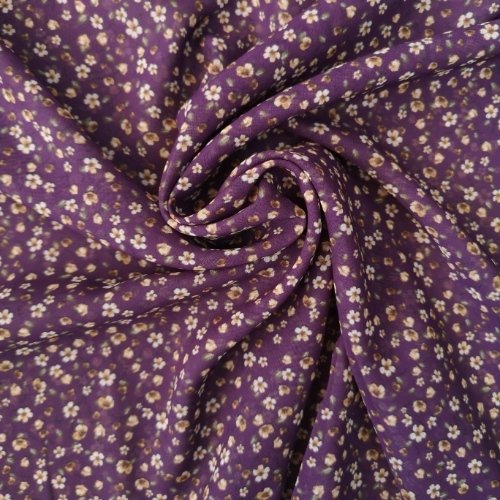 Minik Tatlı Çiçekler Desenli Şifon Mor