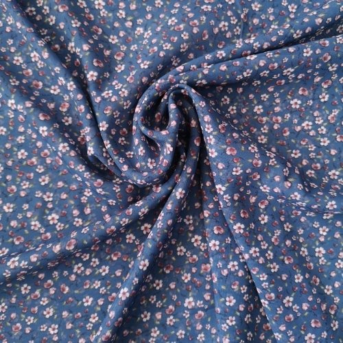 Minik Tatlı Çiçekler Desenli Şifon İndigo