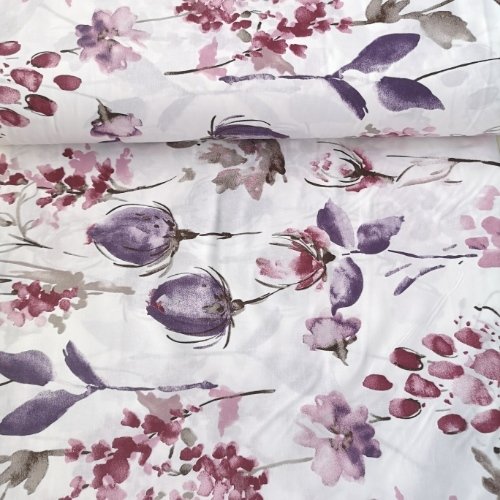 Pastel Laleler Poplin Kumaş Lila