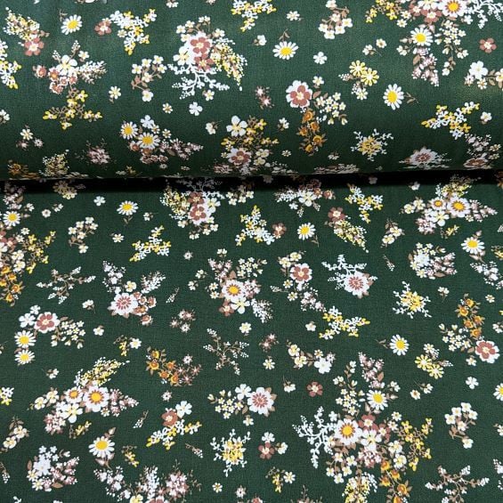 Papatya Dalları Viskon Kumaş Yeşil