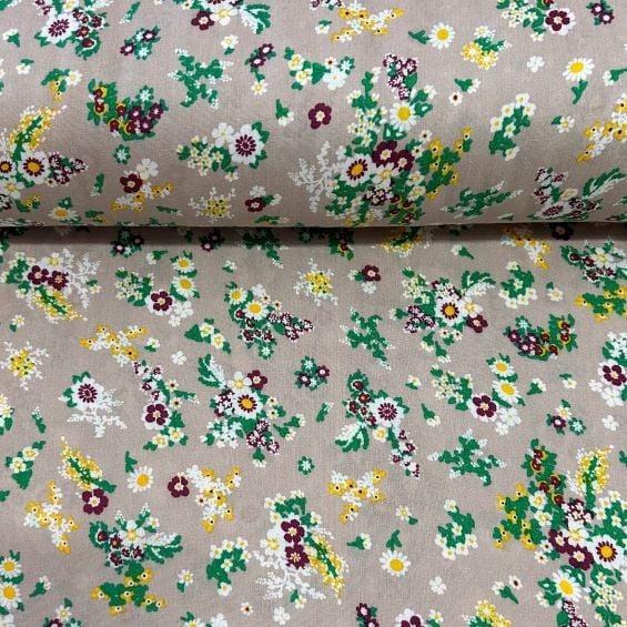 Papatya Dalları Viskon Kumaş Bej