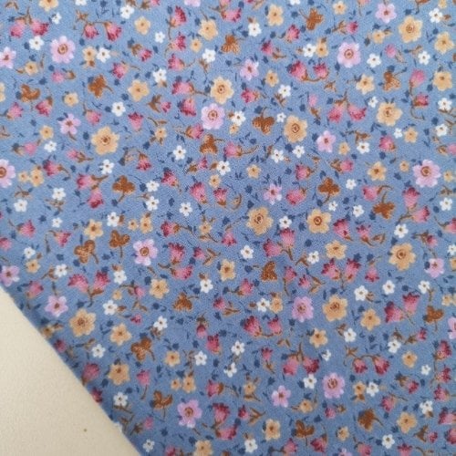 Minik Çiçekli Poplin Kumaşlar İndigo