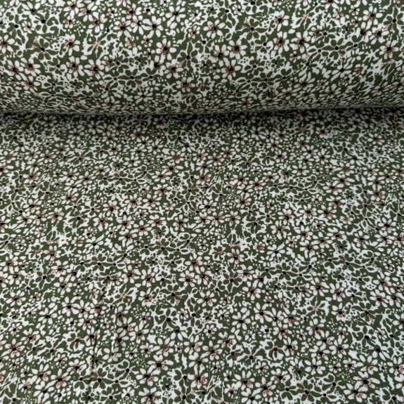 Dallar Ve Papatyalar Viskon Kumaş Yeşil