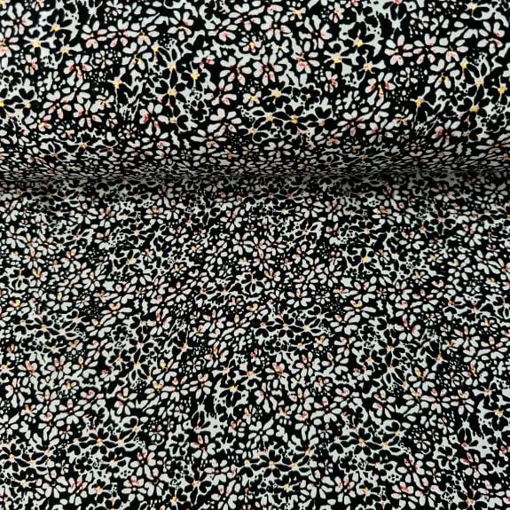 Dallar Ve Papatyalar Viskon Kumaş Siyah