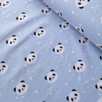 Sevimli Panda Poplin Kumaş Mavi