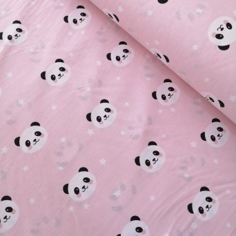 Sevimli Panda Poplin Kumaş Pembe