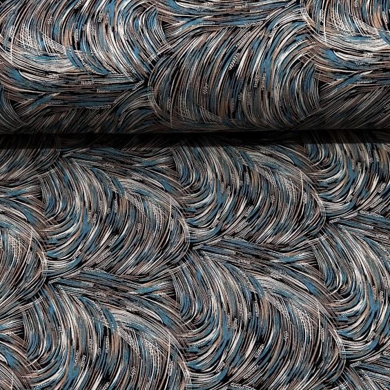 Sonbahar Dalları Viskon Kumaş Mavi