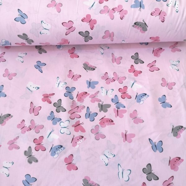 Minik Kelebekler Poplin Kumaş Pembe