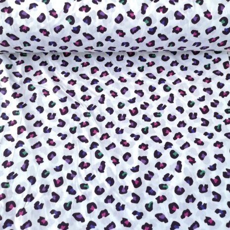 Renkli Leopar Poplin Kumaş Mor