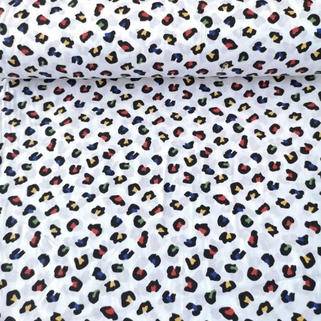 Renkli Leopar Poplin Kumaş Sarı