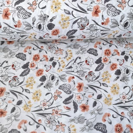 Karanfil Buketleri Poplin Kumaş Füme