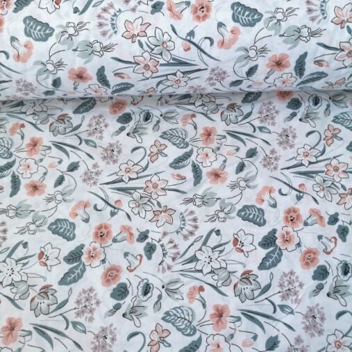 Karanfil Buketleri Poplin Kumaş Mint