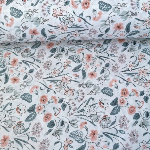 Karanfil Buketleri Poplin Kumaş Mint