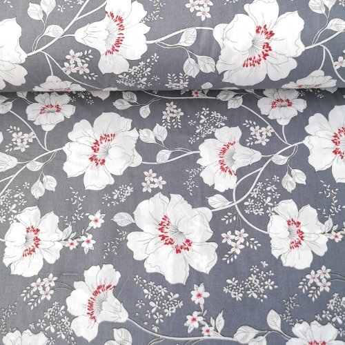 Karanfiller Poplin Kumaş Gri