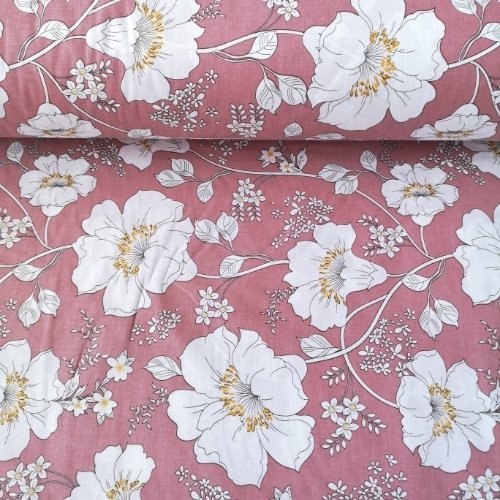 Karanfiller Poplin Kumaş Gül Kurusu