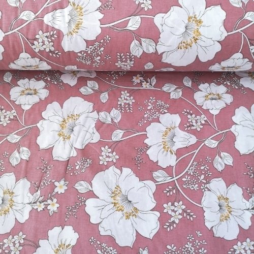 Karanfiller Poplin Kumaş Gül Kurusu