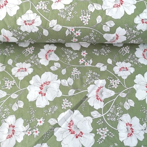 Karanfiller Poplin Kumaş Yeşil